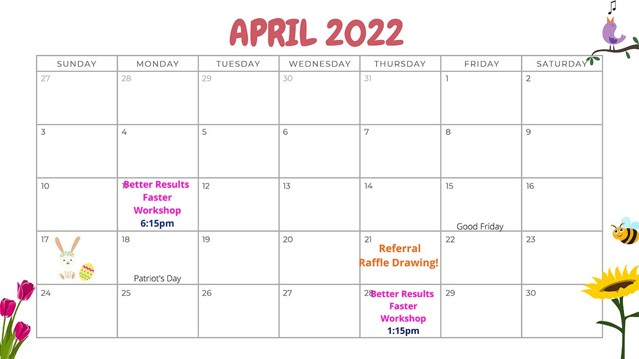 Chiropractic Hingham MA Calendar April