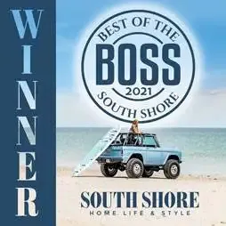 Award graphic displaying “Winner,” “Best of the BOSS 2021,” and South Shore Home, Life & Style.